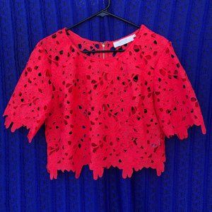 ASTR the Label Lace Crop Top, Short Sleeve, Large